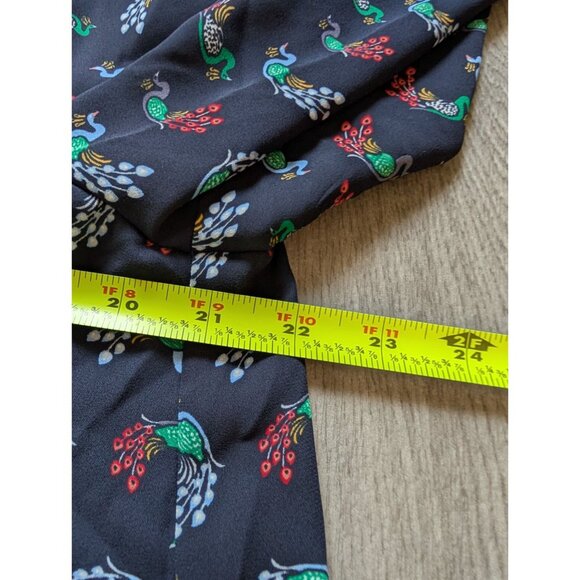 Loft Petite Womens Peacock Print Button-Up Blouse With Ruffle Collar & Cuffs LP - Picture 8 of 8